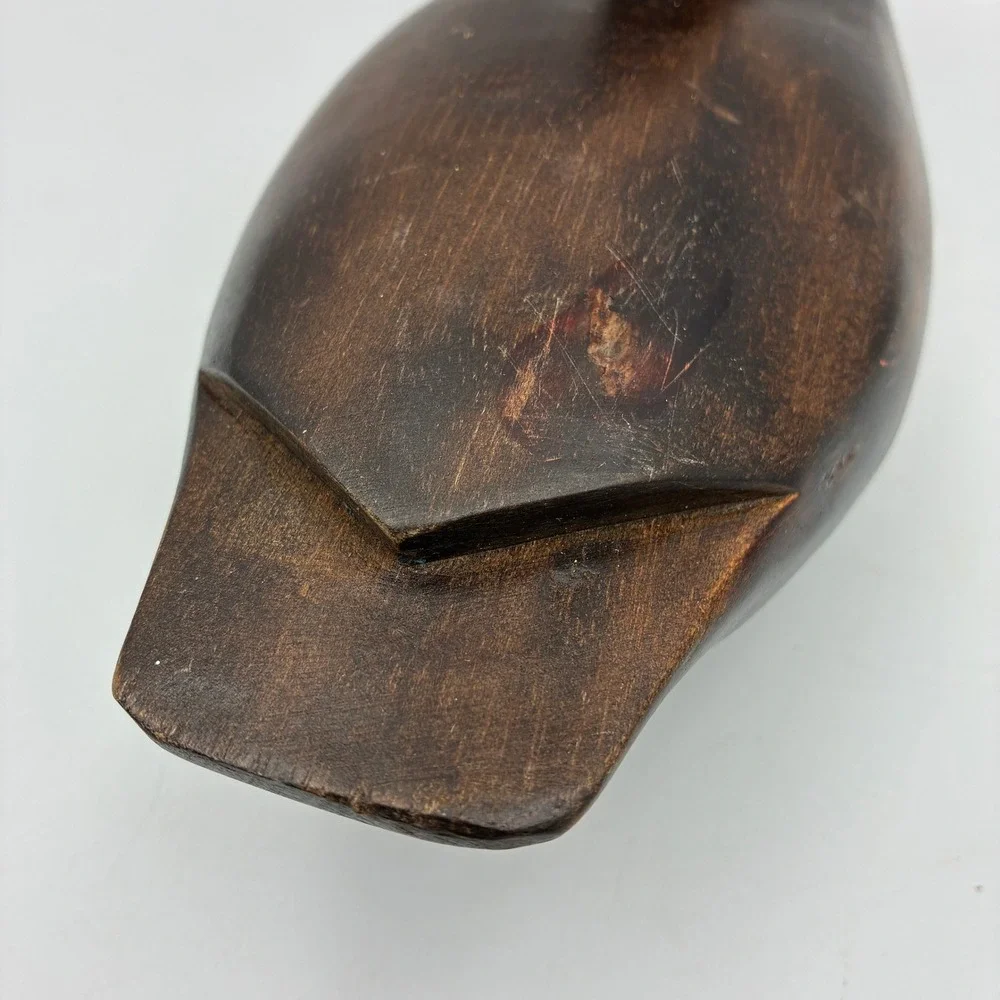 Vintage Hand Carved Solid Wood Duck Decoy Dark Stain Rustic Cabin Decor 11.5in